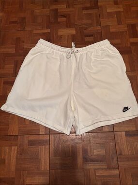 Nike cream Drawstring Athletic Shorts with Black Swoosh NWT